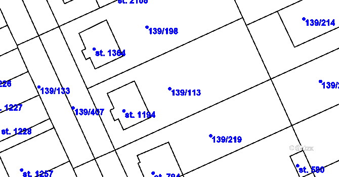 Parcela st. 139/113 v KÚ Podklášteří, Katastrální mapa