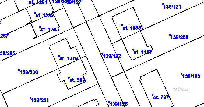 Parcela st. 139/122 v KÚ Podklášteří, Katastrální mapa