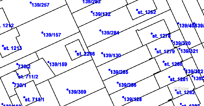 Parcela st. 139/130 v KÚ Podklášteří, Katastrální mapa