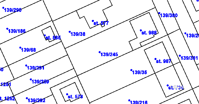 Parcela st. 139/245 v KÚ Podklášteří, Katastrální mapa