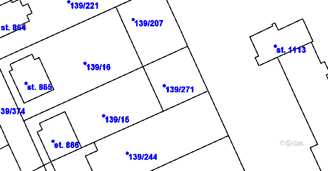 Parcela st. 139/271 v KÚ Podklášteří, Katastrální mapa