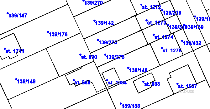 Parcela st. 139/276 v KÚ Podklášteří, Katastrální mapa