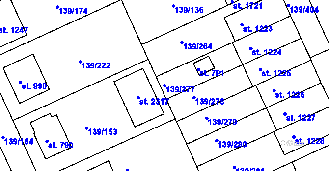 Parcela st. 139/277 v KÚ Podklášteří, Katastrální mapa