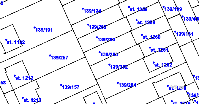 Parcela st. 139/283 v KÚ Podklášteří, Katastrální mapa