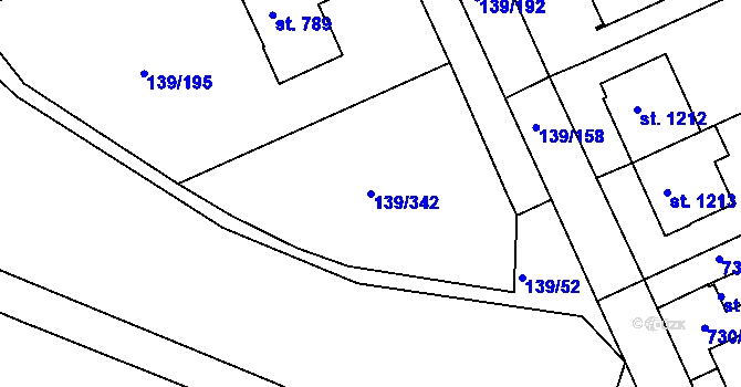 Parcela st. 139/342 v KÚ Podklášteří, Katastrální mapa