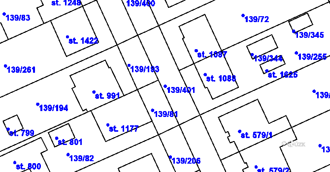 Parcela st. 139/401 v KÚ Podklášteří, Katastrální mapa