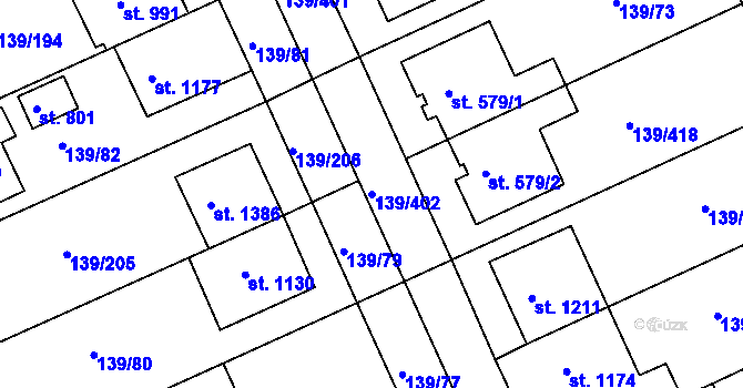 Parcela st. 139/402 v KÚ Podklášteří, Katastrální mapa