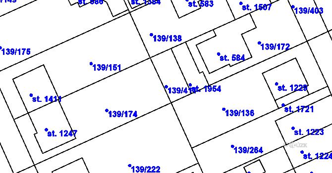 Parcela st. 139/411 v KÚ Podklášteří, Katastrální mapa