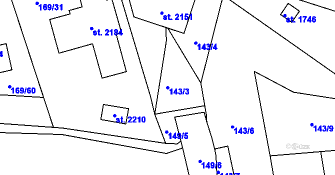 Parcela st. 143/3 v KÚ Podklášteří, Katastrální mapa