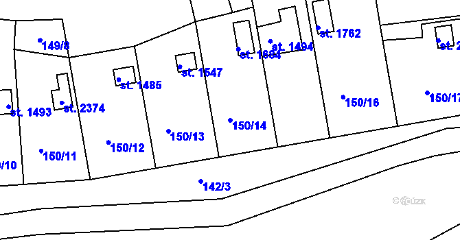 Parcela st. 150/14 v KÚ Podklášteří, Katastrální mapa