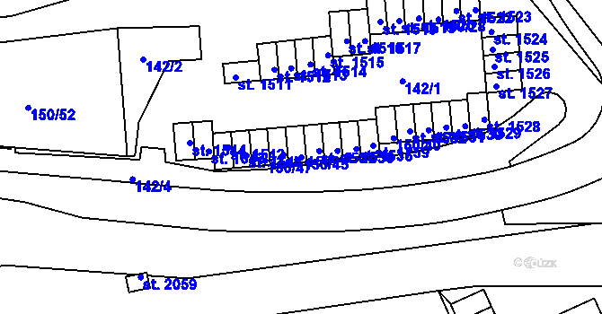Parcela st. 150/45 v KÚ Podklášteří, Katastrální mapa