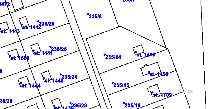 Parcela st. 235/14 v KÚ Podklášteří, Katastrální mapa