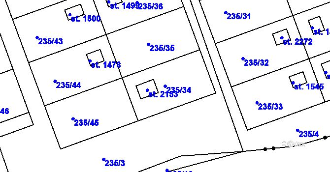 Parcela st. 235/34 v KÚ Podklášteří, Katastrální mapa