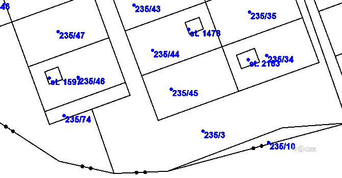 Parcela st. 235/45 v KÚ Podklášteří, Katastrální mapa