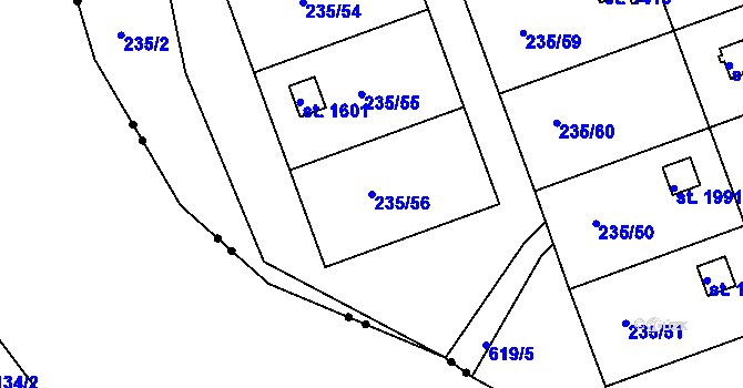 Parcela st. 235/56 v KÚ Podklášteří, Katastrální mapa