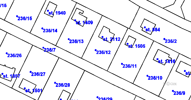 Parcela st. 236/12 v KÚ Podklášteří, Katastrální mapa