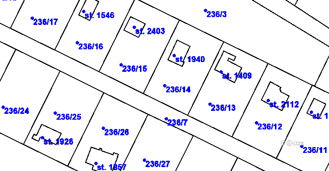 Parcela st. 236/14 v KÚ Podklášteří, Katastrální mapa