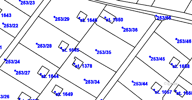 Parcela st. 253/35 v KÚ Podklášteří, Katastrální mapa