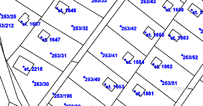 Parcela st. 253/41 v KÚ Podklášteří, Katastrální mapa