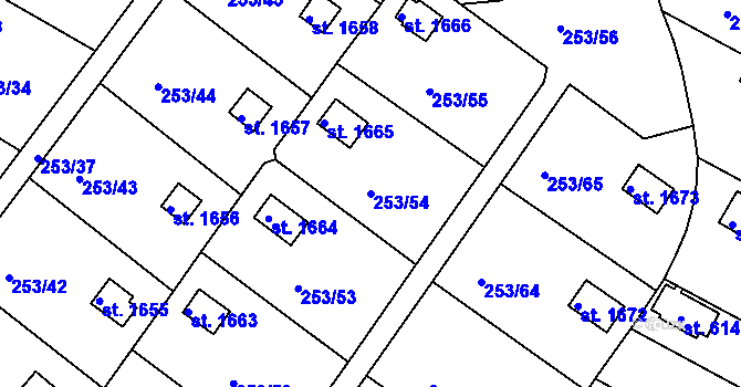 Parcela st. 253/54 v KÚ Podklášteří, Katastrální mapa