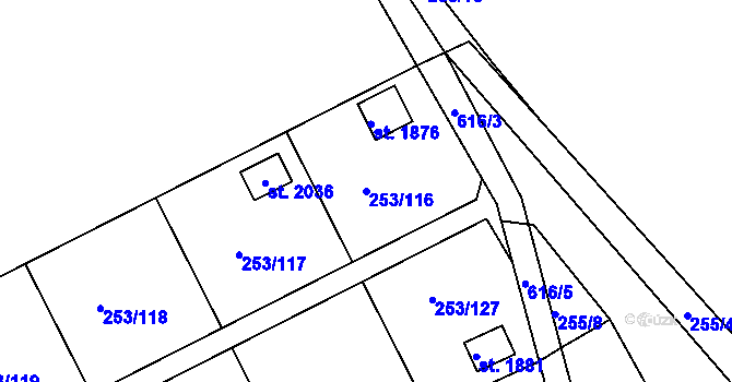 Parcela st. 253/116 v KÚ Podklášteří, Katastrální mapa