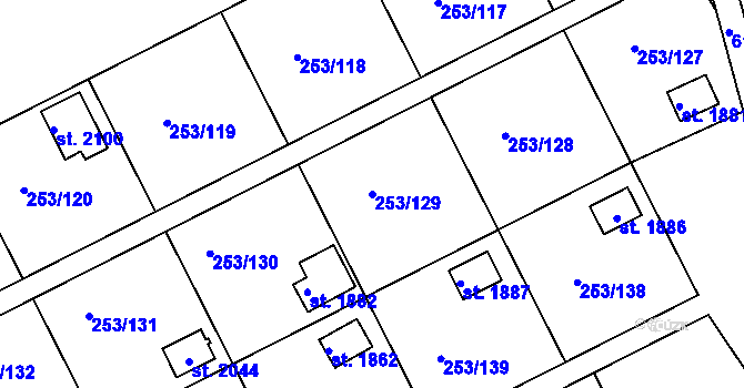 Parcela st. 253/129 v KÚ Podklášteří, Katastrální mapa