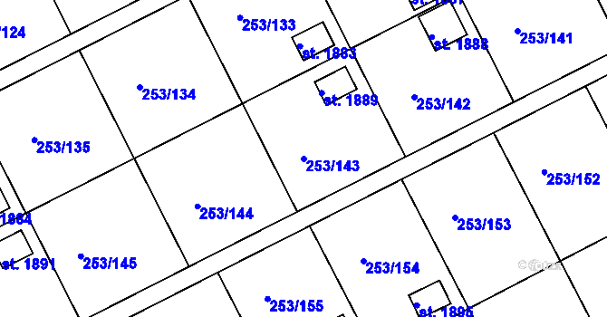 Parcela st. 253/143 v KÚ Podklášteří, Katastrální mapa