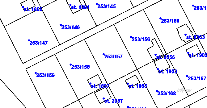 Parcela st. 253/157 v KÚ Podklášteří, Katastrální mapa