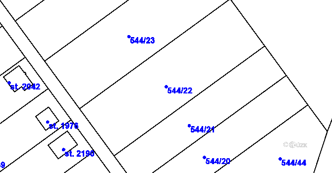 Parcela st. 544/22 v KÚ Podklášteří, Katastrální mapa
