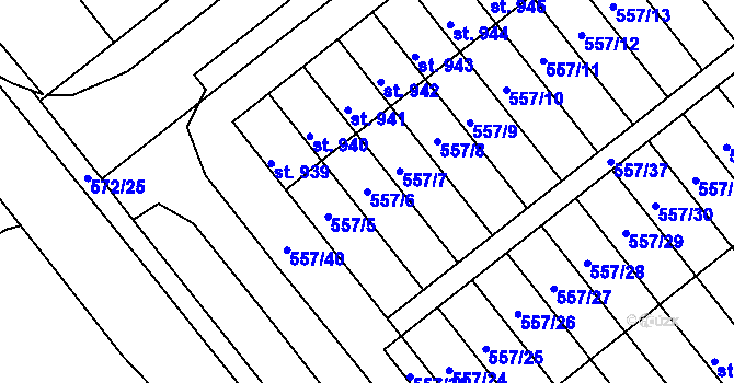 Parcela st. 557/6 v KÚ Podklášteří, Katastrální mapa