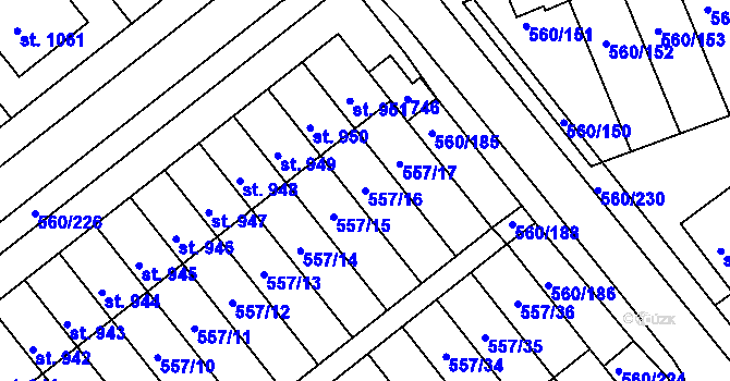 Parcela st. 557/16 v KÚ Podklášteří, Katastrální mapa