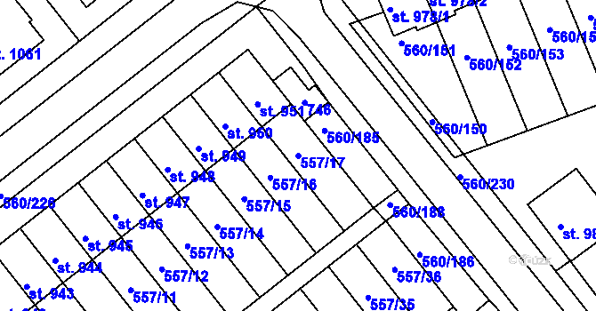 Parcela st. 557/17 v KÚ Podklášteří, Katastrální mapa