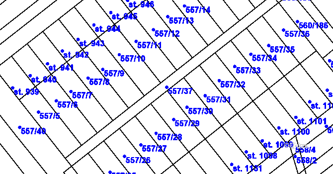 Parcela st. 557/37 v KÚ Podklášteří, Katastrální mapa