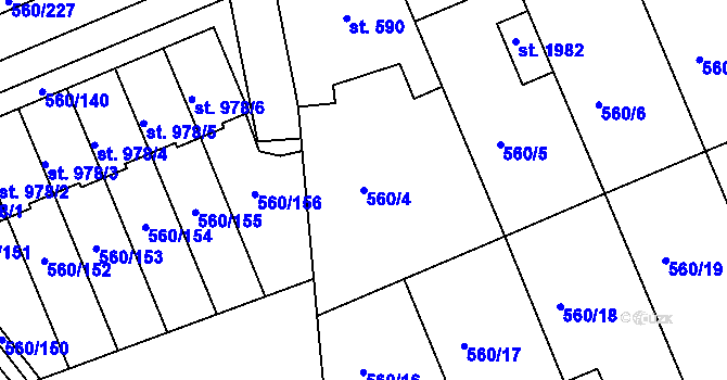 Parcela st. 560/4 v KÚ Podklášteří, Katastrální mapa
