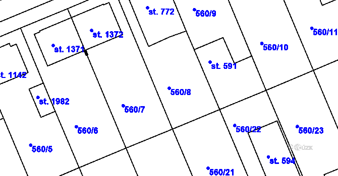 Parcela st. 560/8 v KÚ Podklášteří, Katastrální mapa