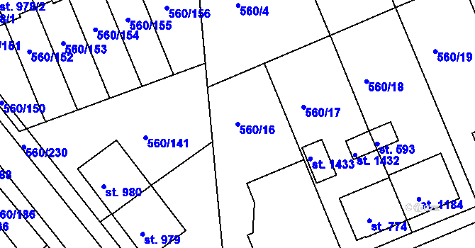Parcela st. 560/16 v KÚ Podklášteří, Katastrální mapa
