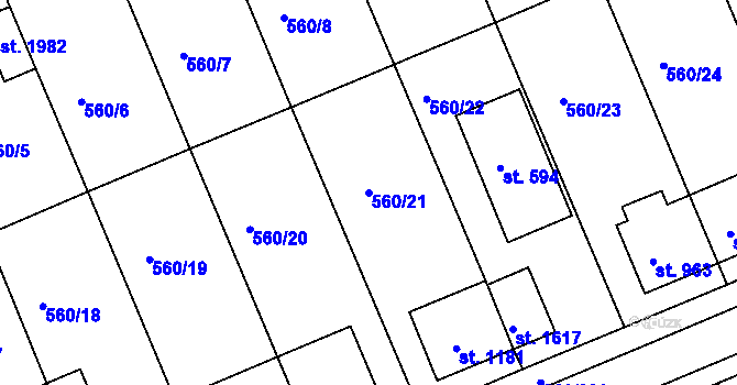 Parcela st. 560/21 v KÚ Podklášteří, Katastrální mapa