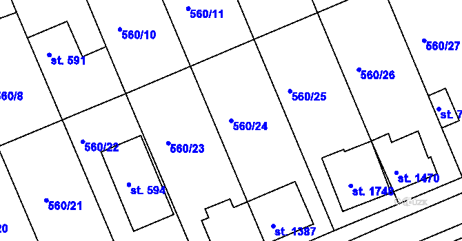 Parcela st. 560/24 v KÚ Podklášteří, Katastrální mapa