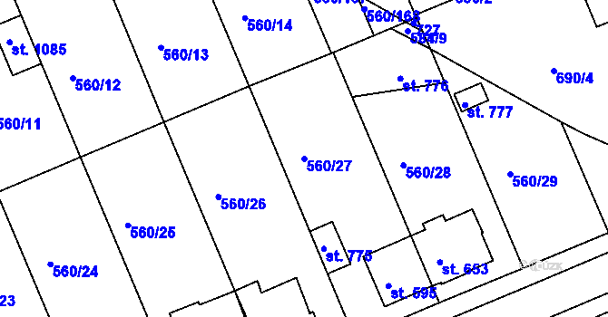Parcela st. 560/27 v KÚ Podklášteří, Katastrální mapa