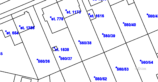 Parcela st. 560/38 v KÚ Podklášteří, Katastrální mapa