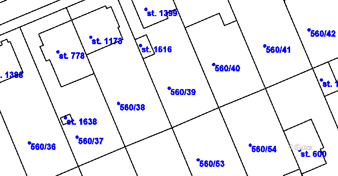 Parcela st. 560/39 v KÚ Podklášteří, Katastrální mapa