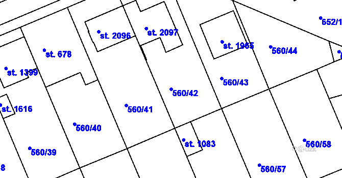 Parcela st. 560/42 v KÚ Podklášteří, Katastrální mapa