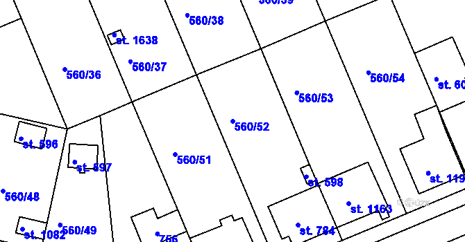 Parcela st. 560/52 v KÚ Podklášteří, Katastrální mapa