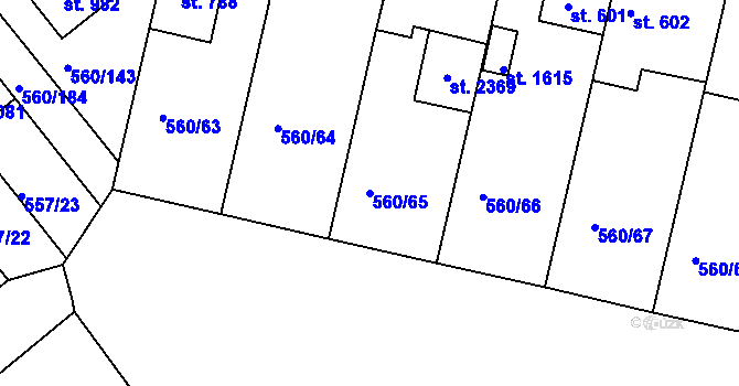 Parcela st. 560/65 v KÚ Podklášteří, Katastrální mapa