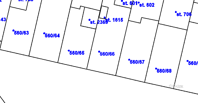 Parcela st. 560/66 v KÚ Podklášteří, Katastrální mapa