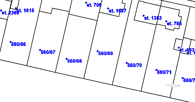 Parcela st. 560/69 v KÚ Podklášteří, Katastrální mapa