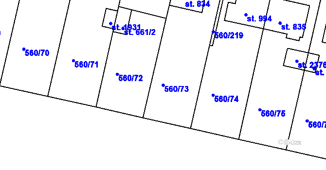Parcela st. 560/73 v KÚ Podklášteří, Katastrální mapa