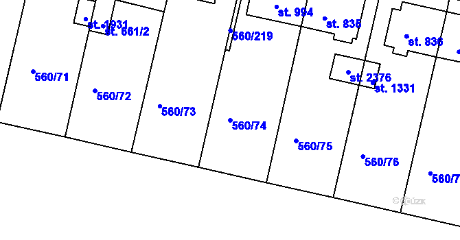 Parcela st. 560/74 v KÚ Podklášteří, Katastrální mapa