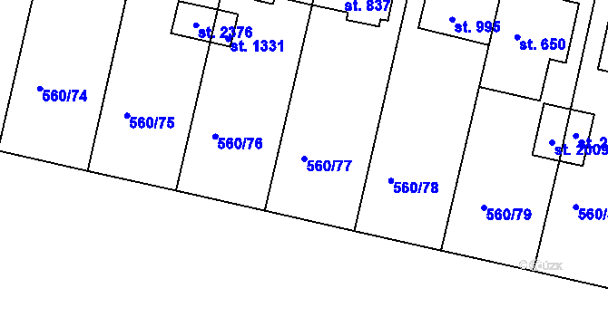 Parcela st. 560/77 v KÚ Podklášteří, Katastrální mapa