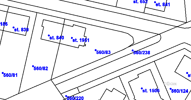 Parcela st. 560/83 v KÚ Podklášteří, Katastrální mapa
